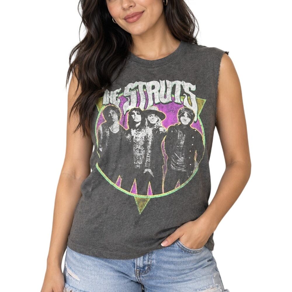 The Struts Gray Band Tee Medium Sleeveless Cutoff Rock Muscle Shirt